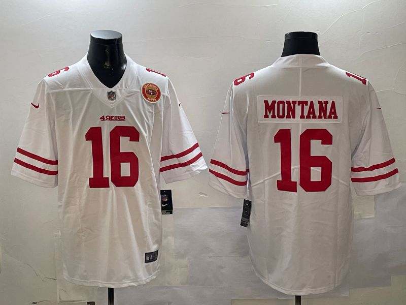 Men San Francisco 49ers #16 Montana White Second generation 2024 Nike Limited NFL Jersey style 01085